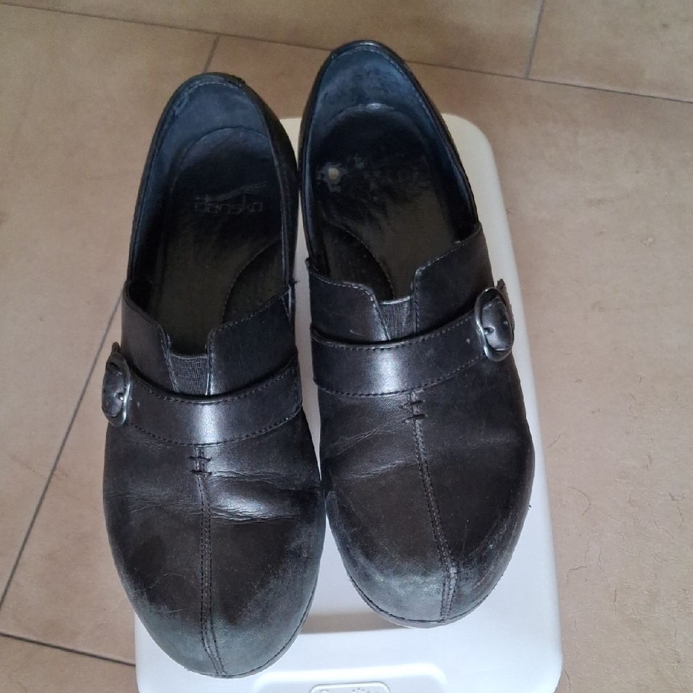 Dansko Women's  Black Leather Slip-On with Buckle Accent Size 39